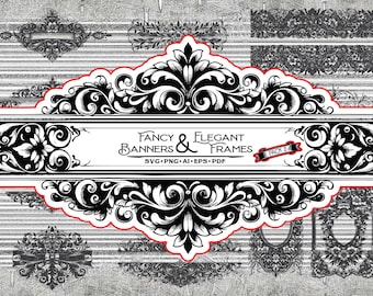 Elegant & Fancy Banners en Frames Pack 2 svg png pdf eps ai vector grafisch ontwerp gesneden gravure laserbestand muur kunst clip art labels set tag