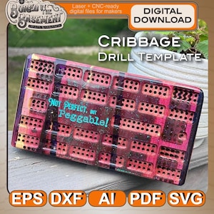 Klein rechthoekig cribbagebord voor 2 spelers, digitaal bestand CNC-plan