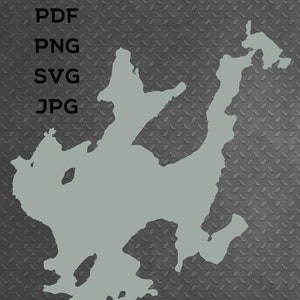 Anishinabi Lake, Ontario CA, Map Shape Silhouette svg png pdf eps ai jpeg vector graphic design cut engraving laser file image boat lake