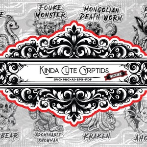 Kinda Cute Cryptids - Charming Digital Clipart Collection Pack 2 - Ai, Svg, Pdf, Eps, Jpg, Png. Design file only, digital download