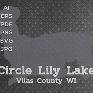 Circle Lily Lake, Vilas county, WI Wisconsin Map Shape Silhouette svg png pdf eps ai vector graphic design cut engraving laser file wall art