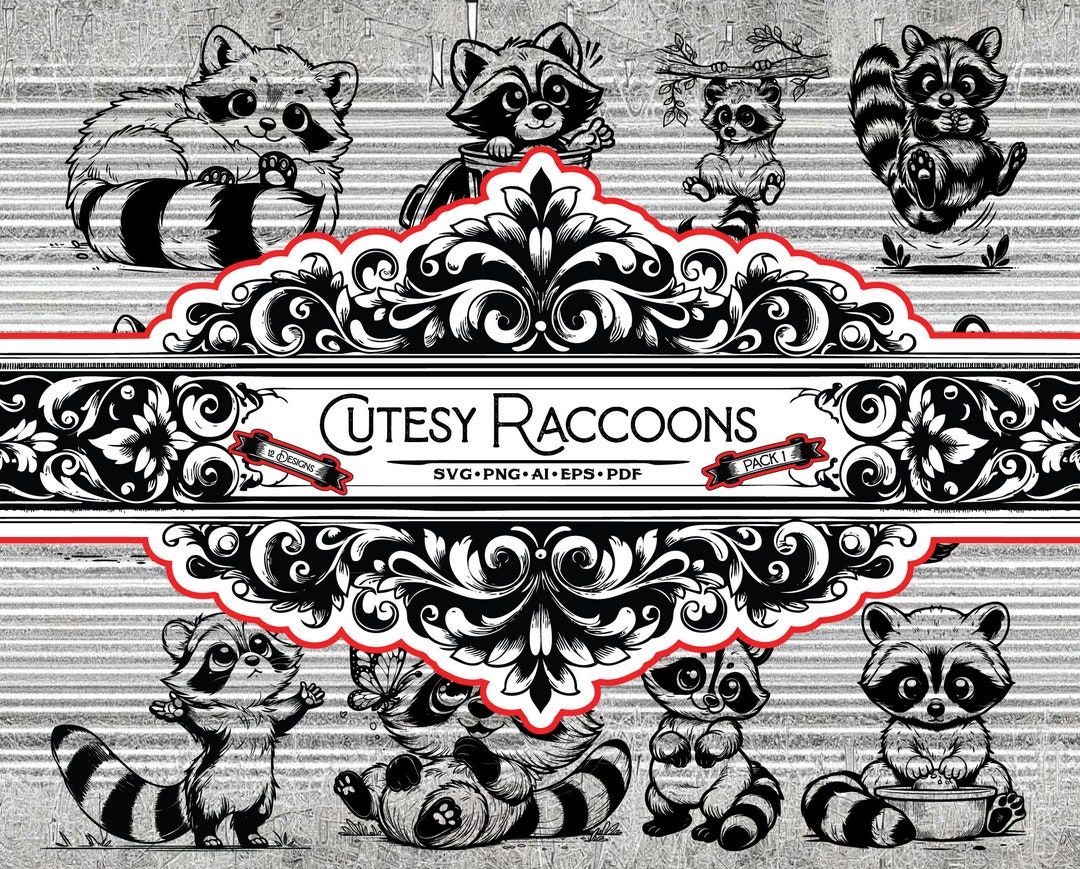 Cute Raccoon Design Pack Svg Png Pdf Eps Ai Jpeg Vector Graphic Design ...