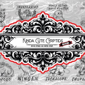 Kinda Cute Cryptids - Charming Digital Clipart Collection Pack 1 - Ai, Svg, Pdf, Eps, Jpg, Png. Design file only, digital download