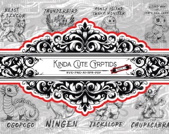 Kinda Cute Cryptids - Charming Digital Clipart Collection Pack 1 - Ai, Svg, Pdf, Eps, Jpg, Png. Design file only, digital download