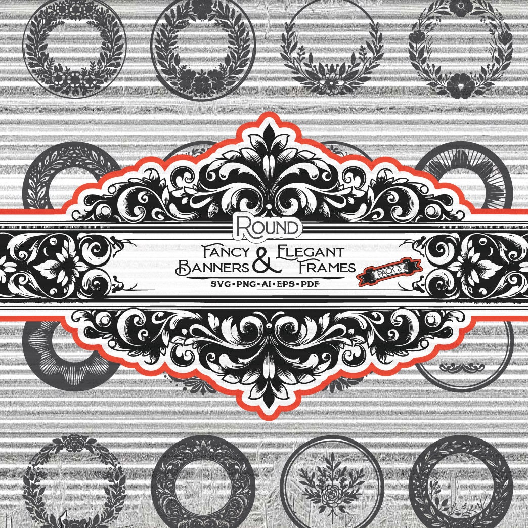 Runde, elegante und ausgefallene Banner und Rahmen, SVG, PNG, PDF, EPS, Ai, Vektorgrafik-Design, Schnitt, Gravur, Laserdatei, Wandkunst, Clip-Art-Etiketten, Set-Tag
