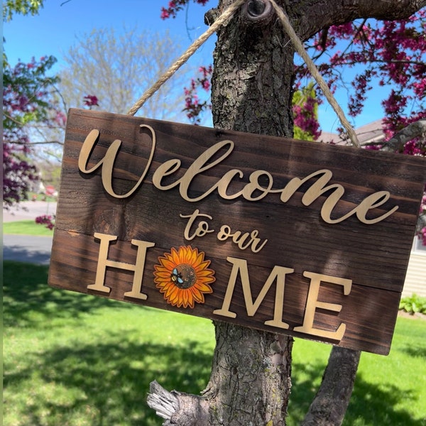 Magnetic 'Welcome to our Home' Sign with Interchangeable Icons. 17x9.25"   | Rustic home decor sign | Living room sign | welcome sign