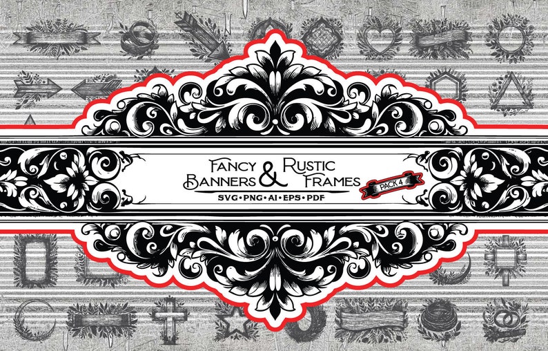 Rustic Banners and Frames Clipart: Wedding Vector Graphics (digital ...