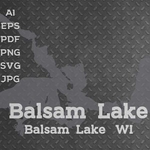 Balsam Lake, WI, Wisconsin Mapa Forma Silueta svg png pdf eps ai jpeg vector diseño gráfico corte grabado archivo láser barco lago arte de la pared