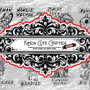 Kinda Cute Cryptids - Charming Digital Clipart Collection Pack 3 - Ai, Svg, Pdf, Eps, Jpg, Png. Design file only, digital download