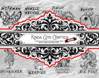 Kinda Cute Cryptids - Charming Digital Clipart Collection Pack 3 - Ai, Svg, Pdf, Eps, Jpg, Png. Design file only, digital download