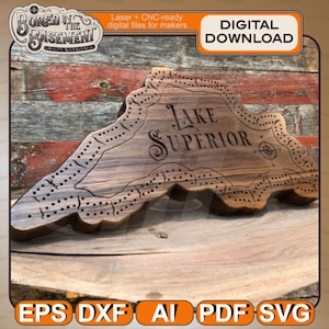 Lake Superior Cribbage Board CNC-lasergesneden sjabloon (digitale download)