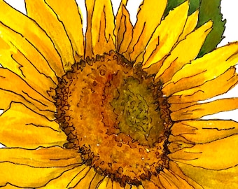 Sunflower Giclee Fine Art Print, Watercolor painting on Textured Paper, Fine Art, Pen and Ink, Wall Decor, Home Decor, Collectible, Floral