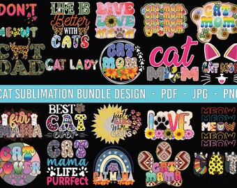 Cat sublimation bundle png, Cat Mama Png, Cat Paw Png, Funny Cat Sublimation PNG, Cute Cat T-Shirt Design, Cat Mom Png, cat Png bundle