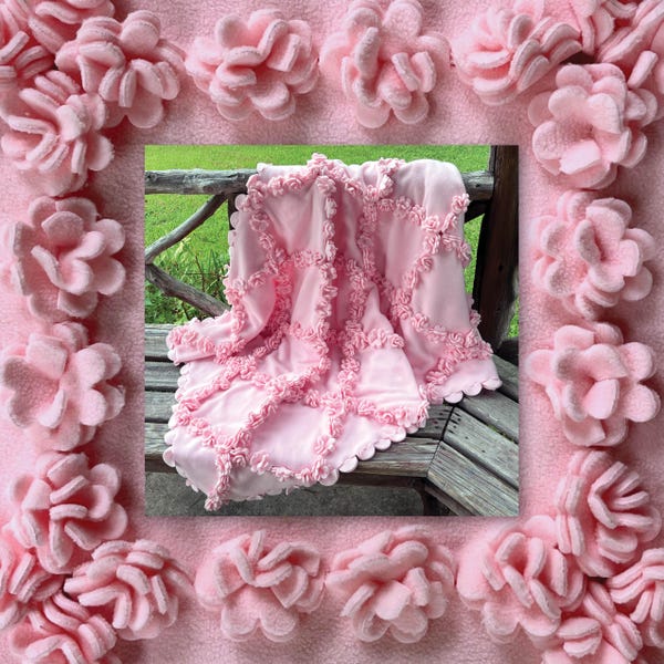 Kit de manta de enrejado de vellón sin costuras para hacer tú mismo (todo en rosa): colcha de retazos floral, 48 x 36, sin necesidad de cortes, nudos, puntadas ni herramientas especiales.