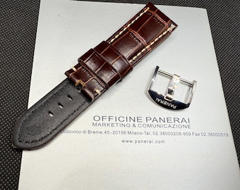 Correa de piel de cocodrilo Panerai de 24 x 22 mm con hebilla de espiga MX001LBN
