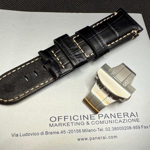 24 x 22 mm Panerai svart alligatorläderarmband för utfällbart spänne MX001LBN