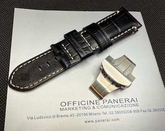 24 x 22 mm Panerai Armband aus schwarzem Alligatorleder mit Faltschließe MX001LBN
