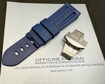 24 x 22 mm Officine Panerai donkerblauwe rubberen band voor gebruik MXE0BSB3 met of zonder gesp