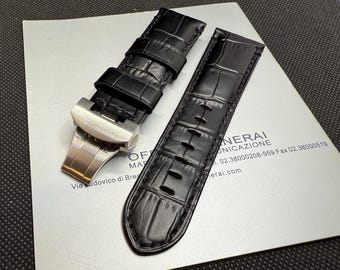 24x22mm Panerai Black Alligator Leather Strap with Deployment buckle MX000L7J