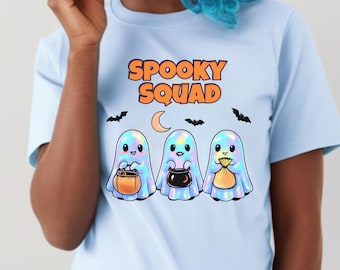 Spooky Squad Iridescent Ghosts Unisex T-Shirt | Halloween Tee, Cute Ghost Shirt, Casual Halloween Apparel, Fun Ghost Graphic Tee
