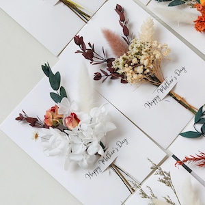 Cartão de Dia das Mães, Cartão de Feliz Dia das Mães, Cartão de Dia das Mães com Buquê de Flores Secas, Cartões Feitos à Mão, Cartão Floral de Dia das Mães, Buquê