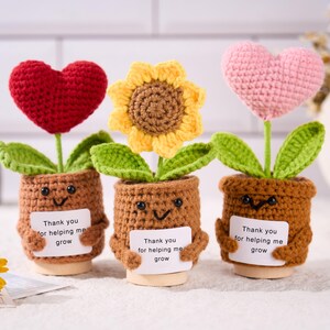 Tournesol positif fait main au crochet avec carte de voeux, jolis tournesols/cœurs au crochet, merci de m'avoir aidé à grandir, cadeaux pour les enseignants