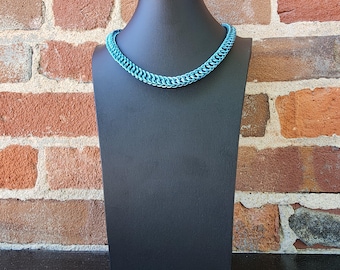 Sky Blue chainmail necklace or collar hand-crafted any length with o ring clasp