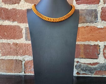 Orange chainmail necklace handcrafted any length aluminum solid orange or two color combinations