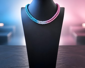LGBTQ+ Transgender Pride  chainmail necklace, choker, or collar. Handcrafted to order