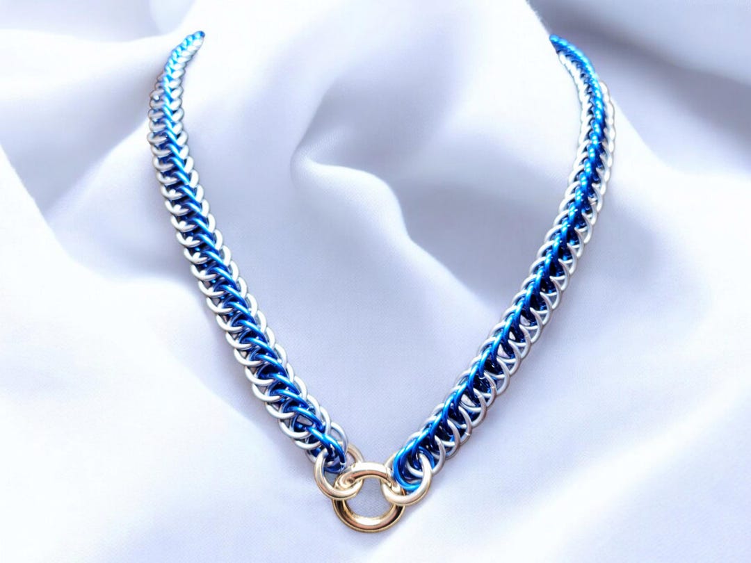 Blue & Platinum Aluminum Chainmail Handmade up to 22 Removable Clasp ...