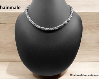 Handmade Byzantine Neck Chain | Stainless Steel Collar for Dad, Husband, Boyfriend, or Brother | Custom Length up to 22” | Rust-Free