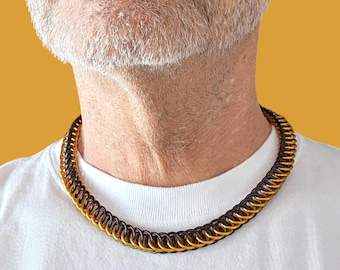 Orange and Black Aluminum Chainmail Half Persian 4 in 1 Neck Chain / Handmade up to 22 inches / Removable Clasp / Meticulously Handcrafted