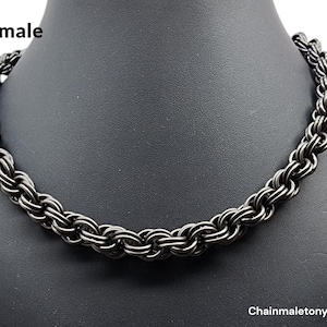 Handmade Darkened Stainless Steel Chainmail Necklace