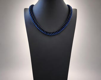 Blue Chainmail Necklace, Anodized Aluminum Collar, O Ring Clasp