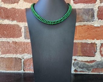 Green chainmail necklace - using half persian weave any length with o ring clasp