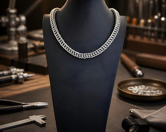 Stainless Steel Handmade Chainmail Necklace, Collar or Choker with removable O ring. Any length