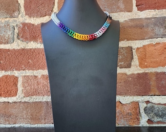LGBTQ+ Progressive Pride  chainmail necklace, choker, or collar. Handcrafted to order