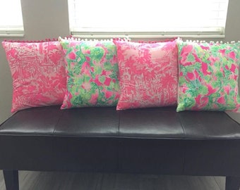 Lilly Pulitzer inspired pillows pillowcase 16x16 in various prints salt in the air, catch the wave, catty shack, rule breakers, mermaid cove