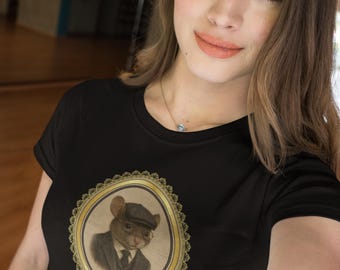 Peaky Blinder's Inspired Mouse Women's T-Shirt Vintage Portrait Style Funny Rodent Tee