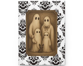 Vintage Ghost Family Journal Cute Spooky Notebook with Damask Cover