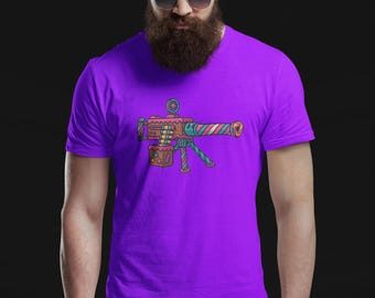 Whimsical Candy 50 Cal Shirt Bright & Bold Funny Gun Design Tee