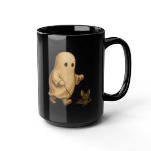 Cute Ghost and Bat Mug Spooky Halloween Coffee Cup in Black