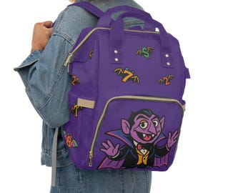 Counting Vampire Diaper Bag Funny Purple Baby Backpack for Parents