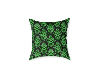 Gothic Green Damask Throw Pillow Haunted Mansion Inspired Horrorcore Decor