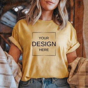 Yellow Bella Canvas 3001 Mockup - T-Shirt Mockup, Yellow Shirt for POD