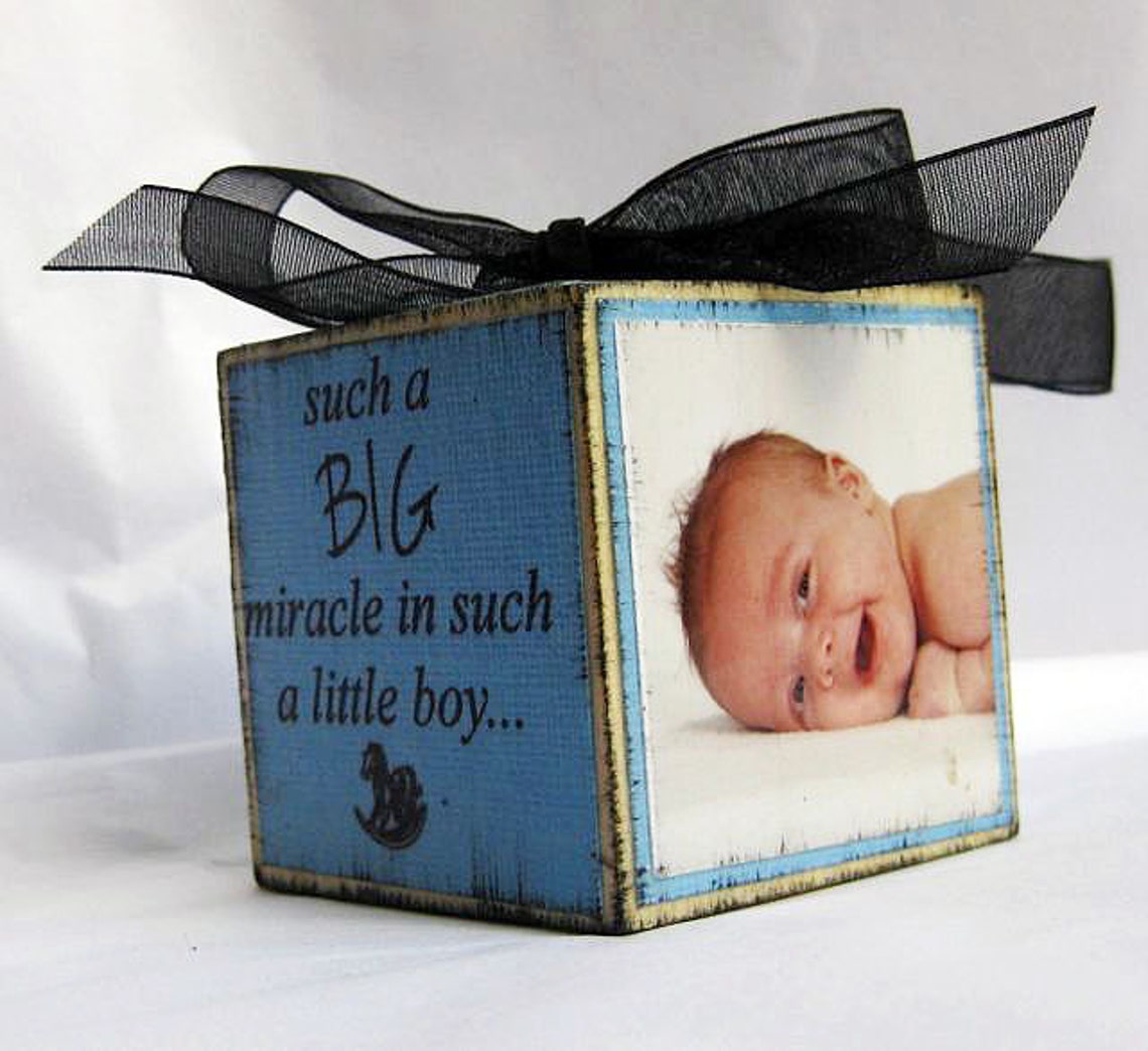 Baby's First Christmas Personalized Photo Block Blue Etsy