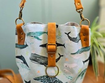 Whales crossbody bag. Whimsical. Nautical. Sea life shoulder bag. Ocean.