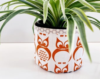 Owls fabric planter. Fabric bucket. Storage. Pot plant holder.