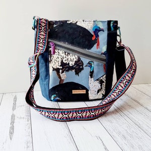 Cassowary waxed canvas crossbody bag // small bag // Australian native birds