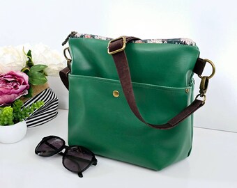 Green faux leather crossbody bag